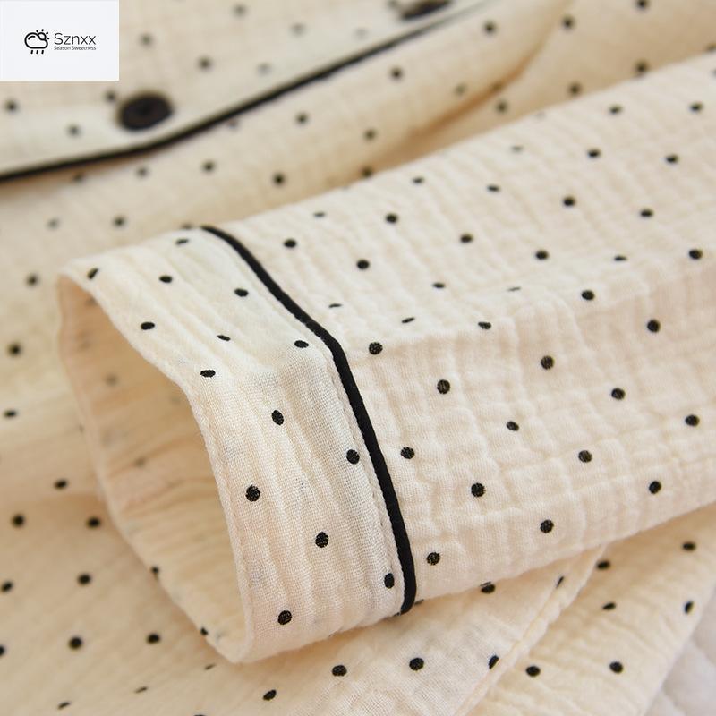 Polka Dot Cotton Crepe Pajama Set Long-sleeve