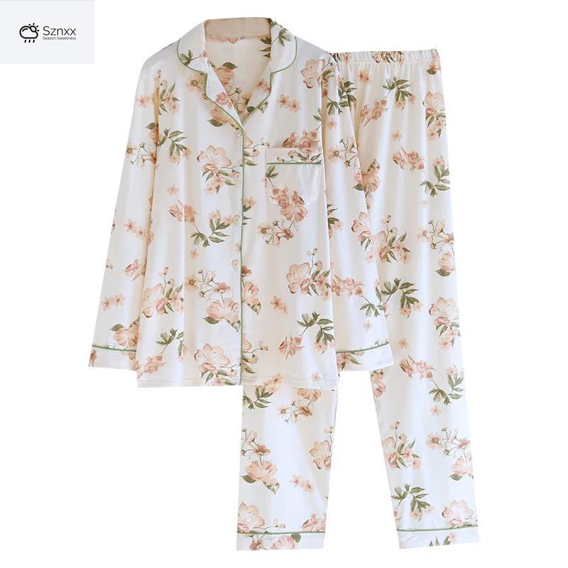 Soft Cotton Knit Womens Floral Pajama Set
