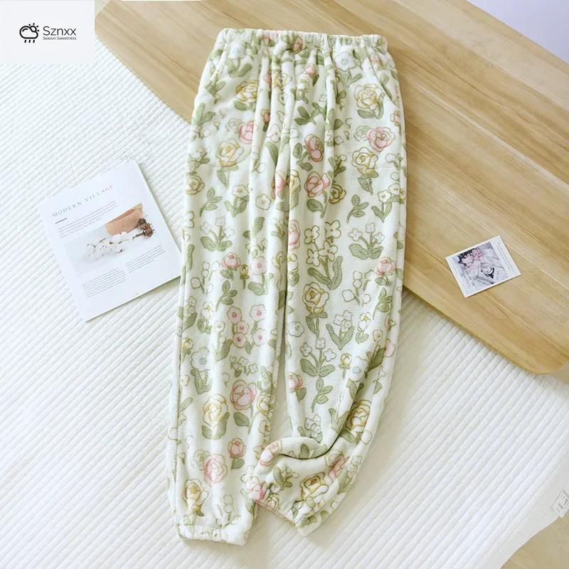 Womens Thickened Flannel Plush Coral Velvet Pajama Pants