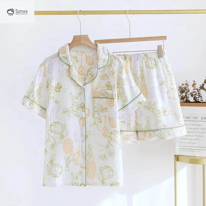 Japanese Cotton Crepe Loose Pajama Shorts Set