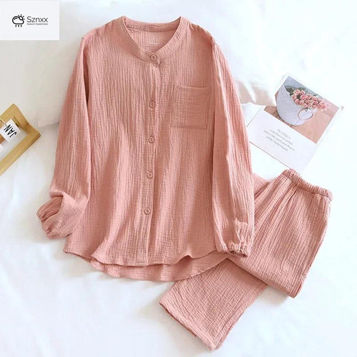 Couple’s Crepe Cotton Long-sleeve Pajama Set