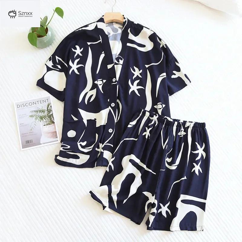 Floral V-neck Viscose Pajama Shorts Set
