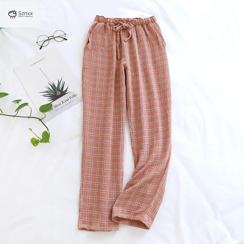 Unisex Cotton Crepe Plaid Lounge Trousers