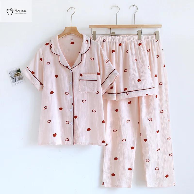 Japanese Crepe Cotton Loose Pajama Three-piece Set