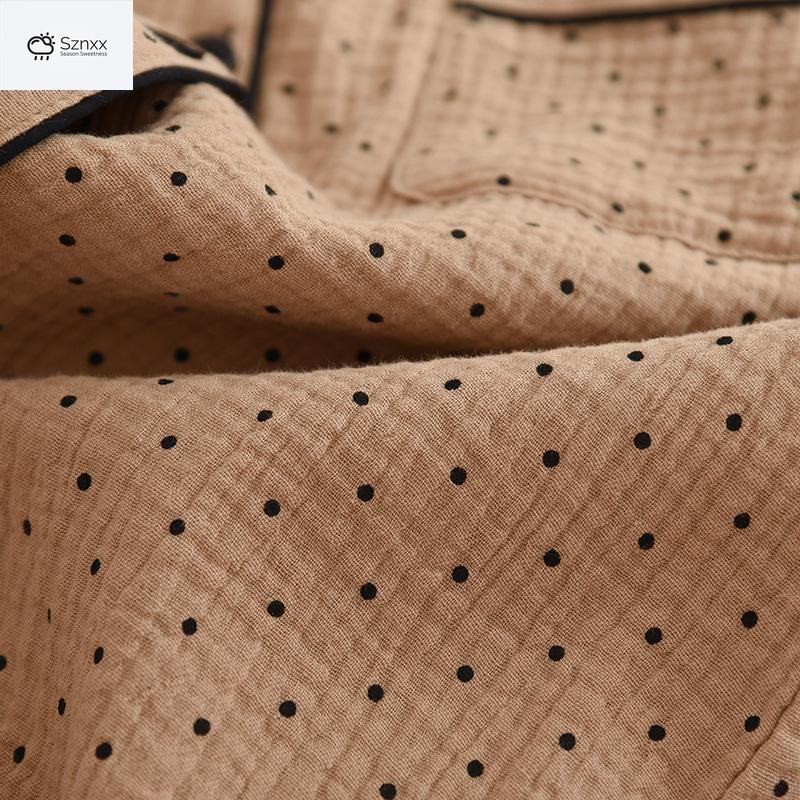 Polka Dot Cotton Crepe Pajama Set Long-sleeve
