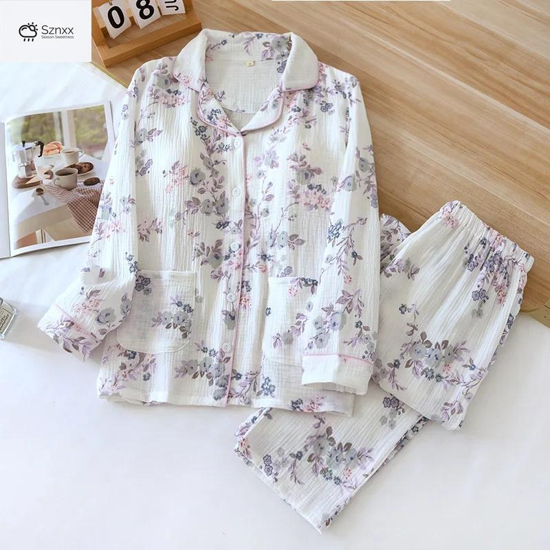 Soft Cotton Crepe Pajama Set With Chest Pads