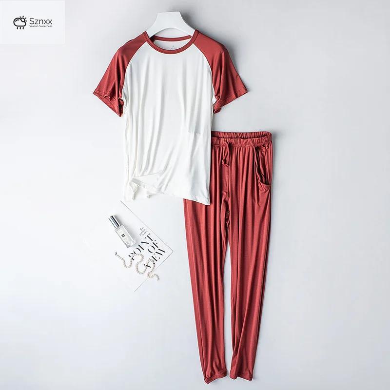Womens Modal Short-sleeve Pajama Set Lightweight Breathable