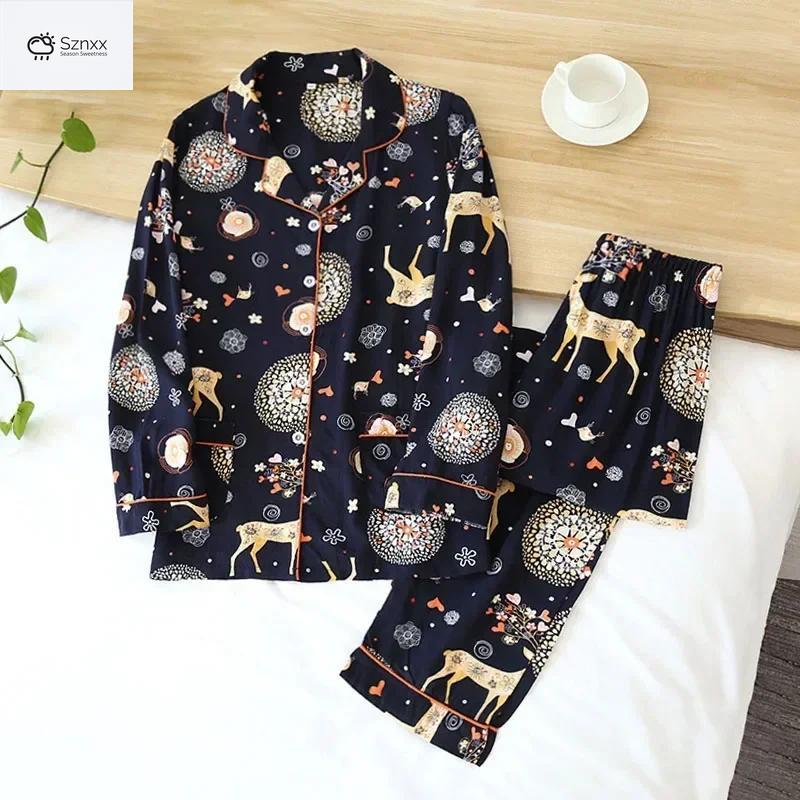 Soft Cartoon Viscose Long-sleeve Ladies Pajama Set