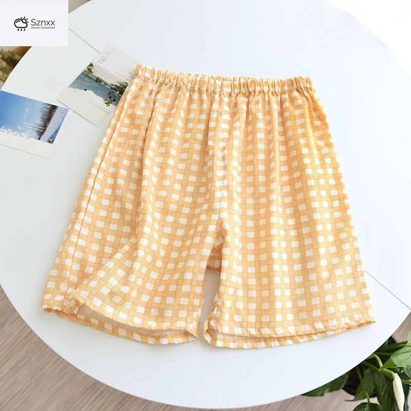 Cotton Plaid Couple Sleep Shorts Loose Fit