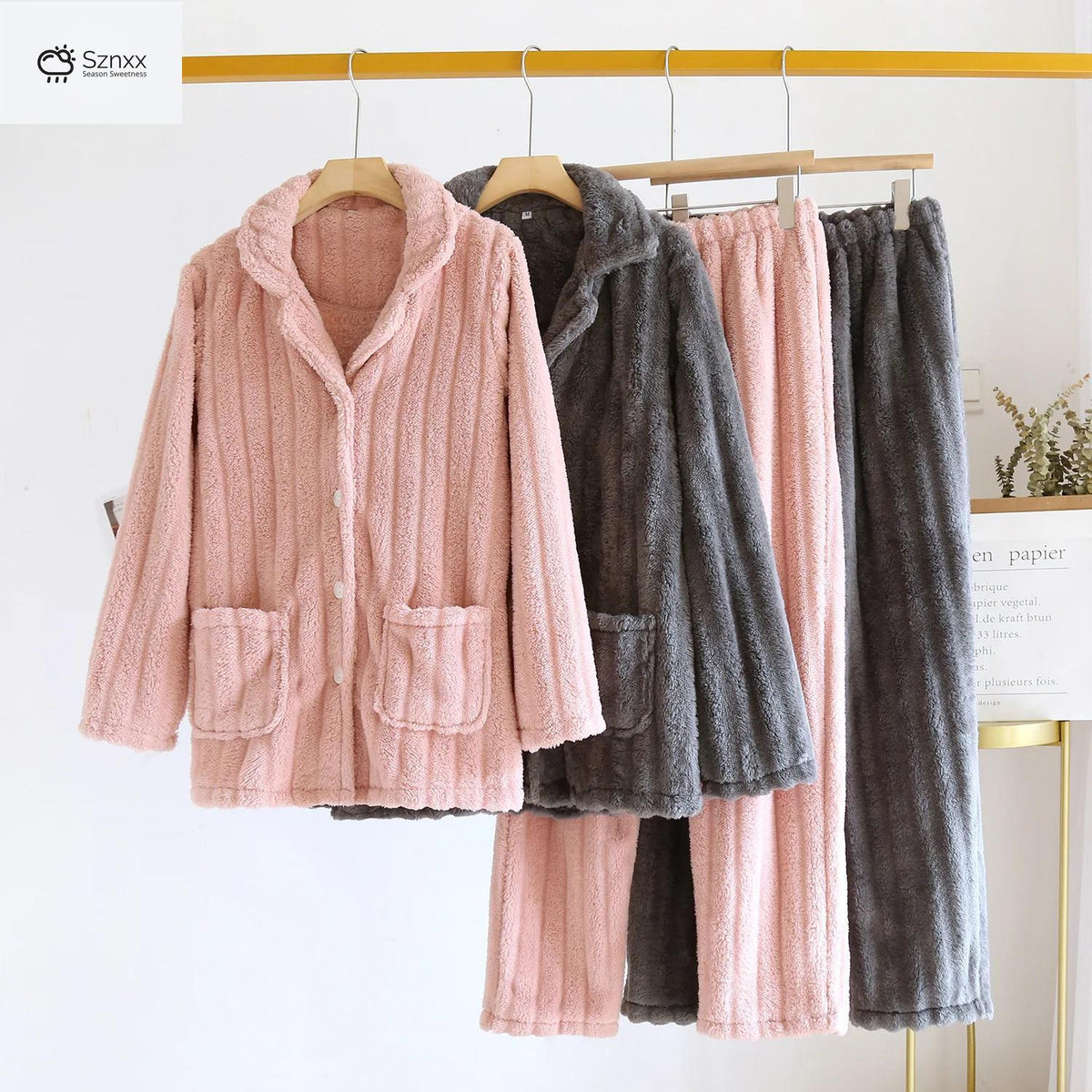 Cozy Flannel Couple Pajama Set Thickened Long-sleeve