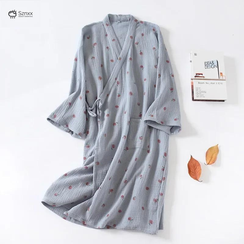 Japanese Cotton Crepe Kimono Style Bathrobe