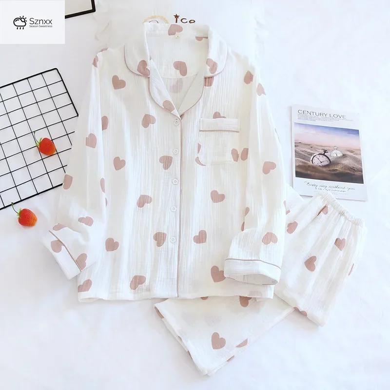 Womens Cotton Crepe Long-sleeve Pajama Lounge Set
