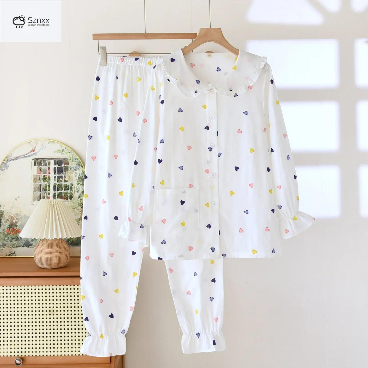 Womens Cotton Gauze Long Sleeve Pajama Set