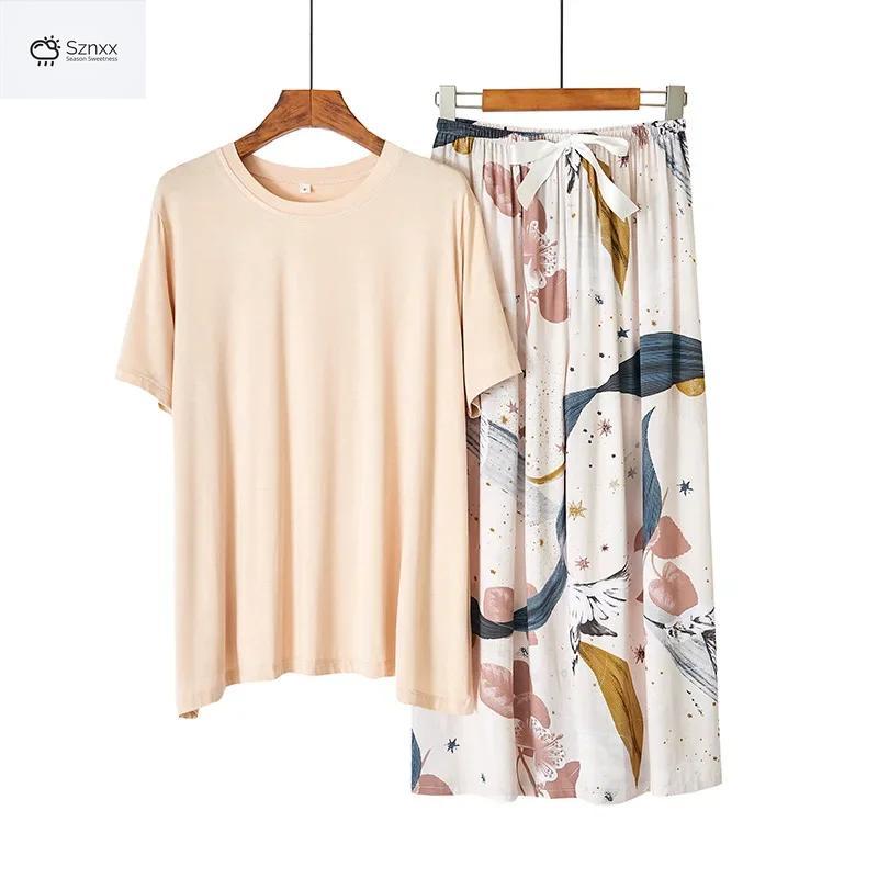 Japanese Floral Modal Cotton Womens Summer Pajama Set