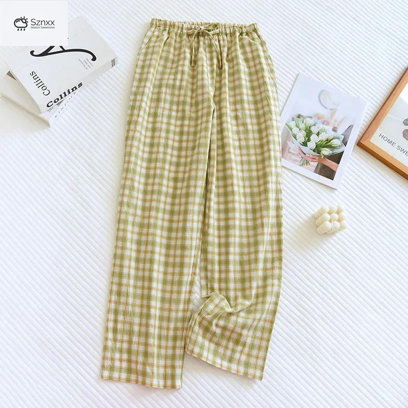 Womens Thin Plaid Cotton Lounge Pajama Pants