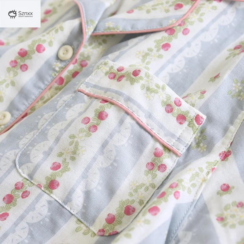 Soft Cotton Gauze Long Pajama Set For Women