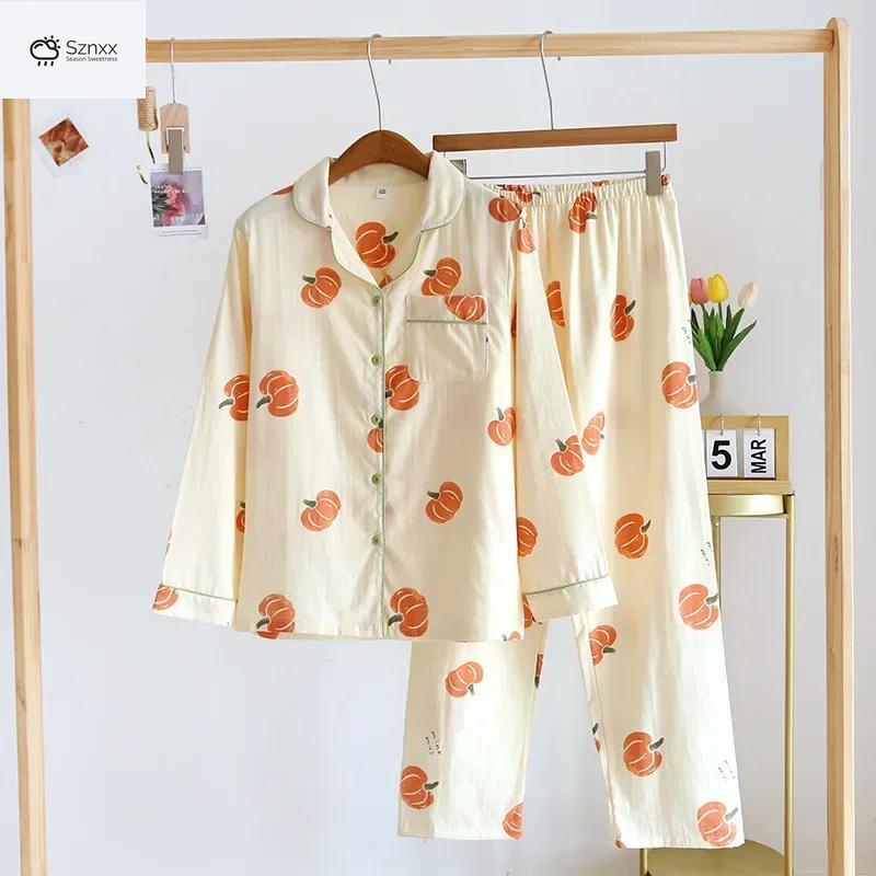 Womens Lightweight Cotton Gauze Loungewear Two-piece Set