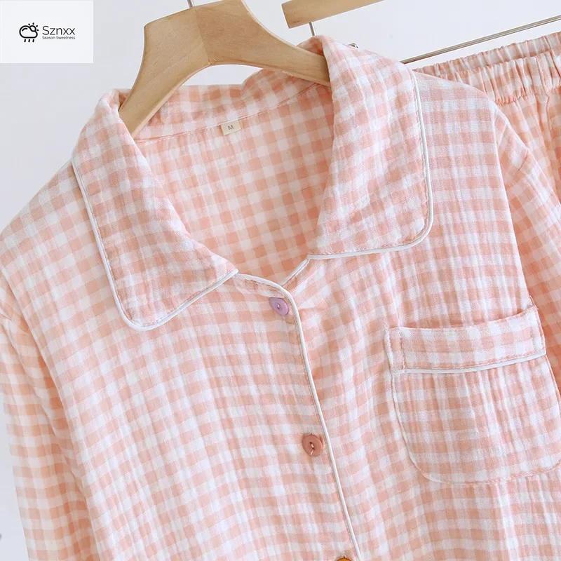 Womens Plaid Cotton Long Sleeve Pajama Set