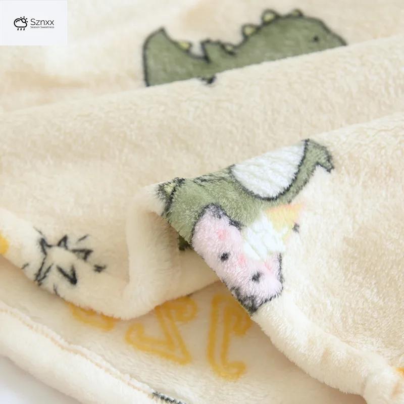 Cozy Dinosaur Print Flannel Pajama Set For Women