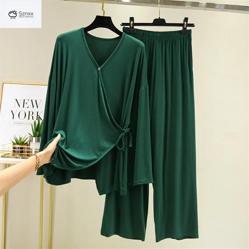 Japanese-inspired Loose Pajama Set With V-neck Design