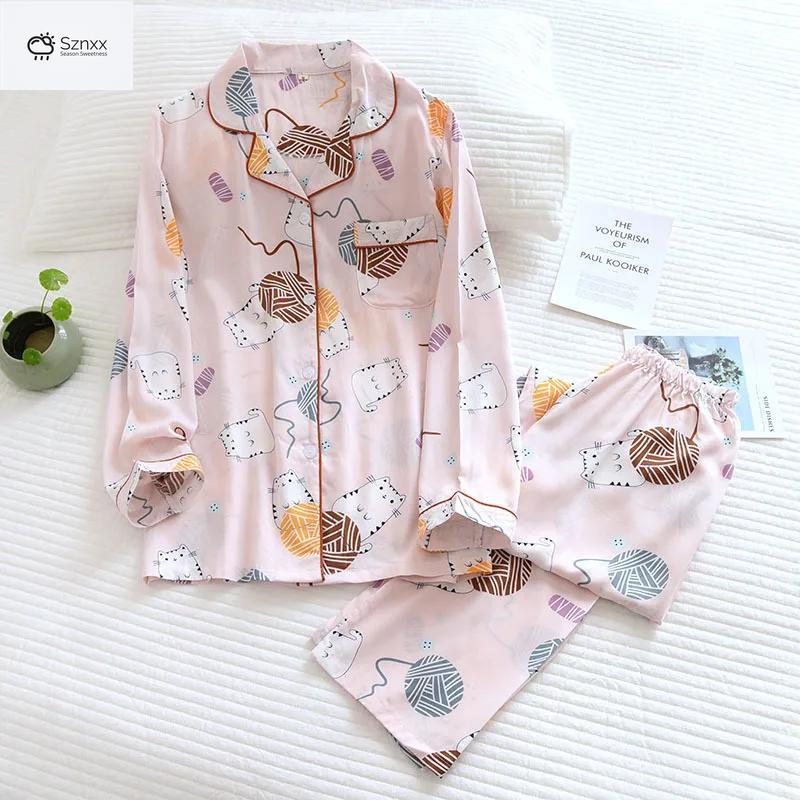 Soft Viscose Long-sleeve Geometric Pajama Set