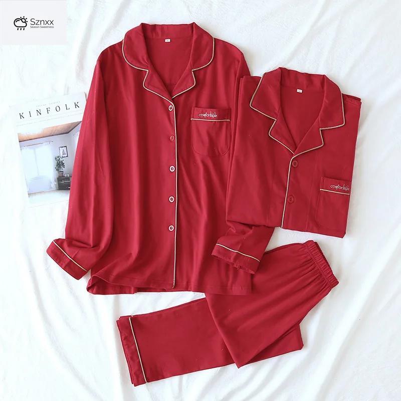 Cozy Cotton Couple Knit Pajama Set Red