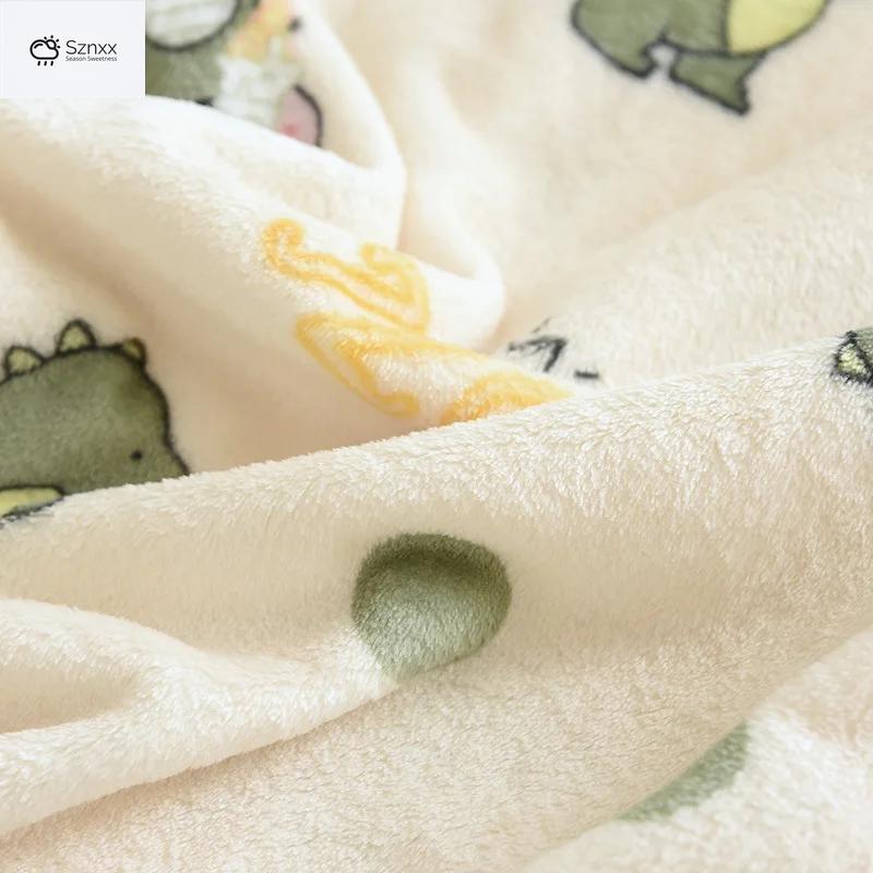 Cozy Dinosaur Print Flannel Pajama Set For Women