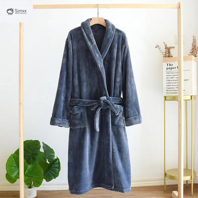 Thickened Flannel Couple Bathrobe Long Warm Homewear