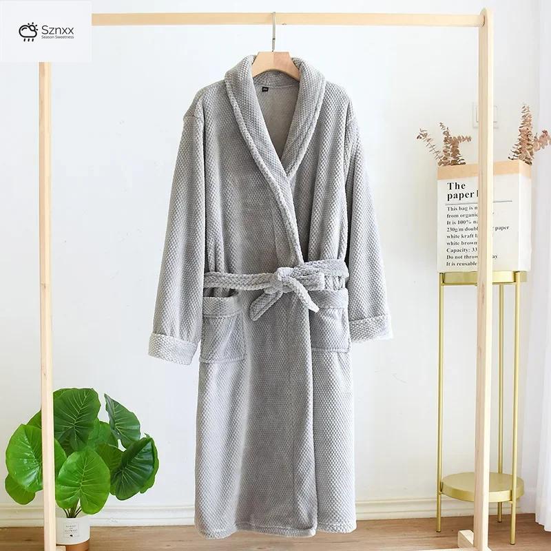 Thickened Flannel Couple Bathrobe Long Warm Homewear