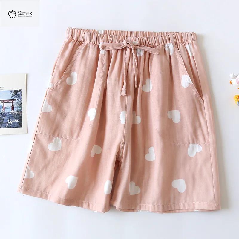 Womens Ultra-thin Cotton Gauze Sleep Shorts