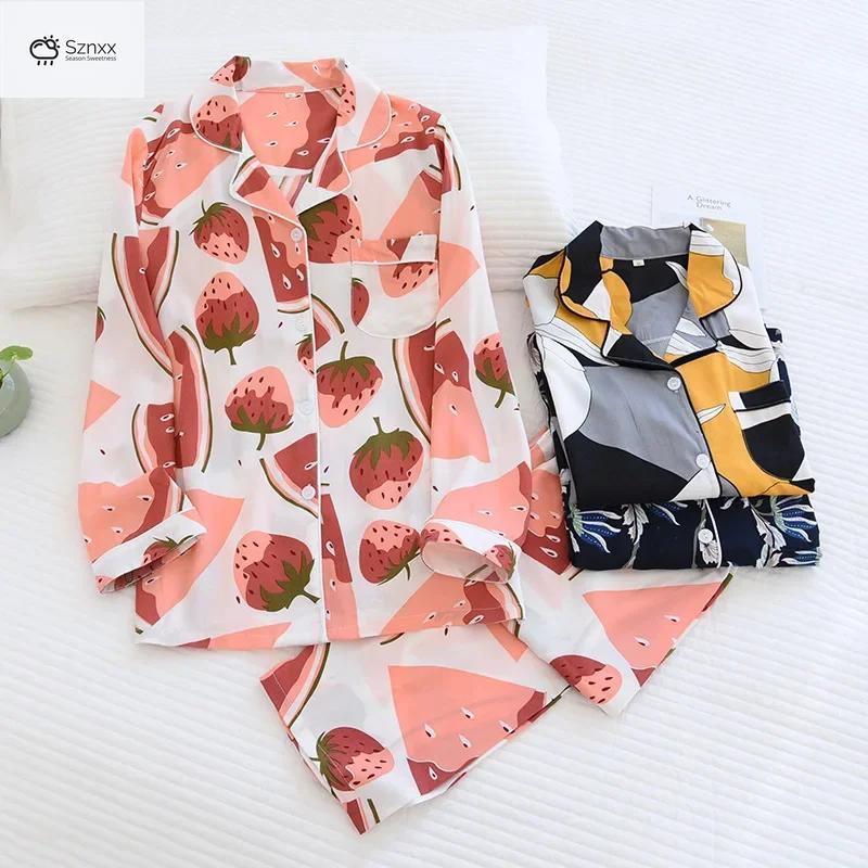 Soft Viscose Long-sleeve Geometric Pajama Set