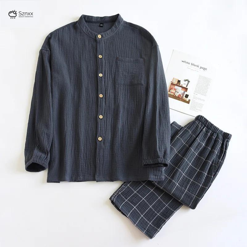 Japanese Cotton Crepe Couple Pajama Set Long-sleeve