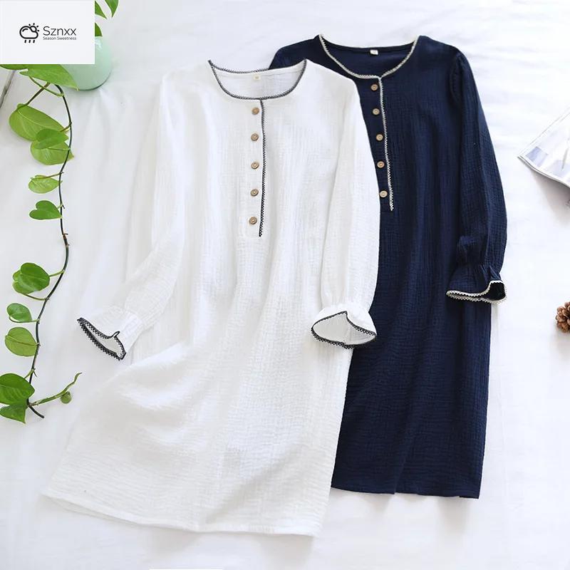 Womens Cotton Crepe Long Sleeve Nightdress Skirt