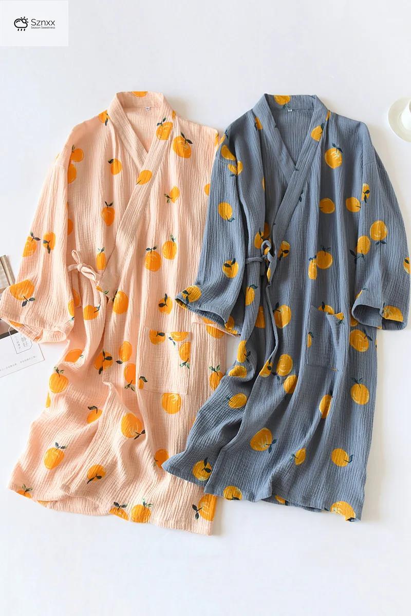 Japanese Cotton Crepe Kimono Style Bathrobe