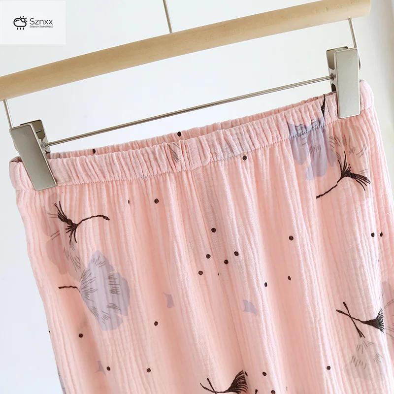 Womens Breathable Cotton Crepe Pajama Three-piece Set