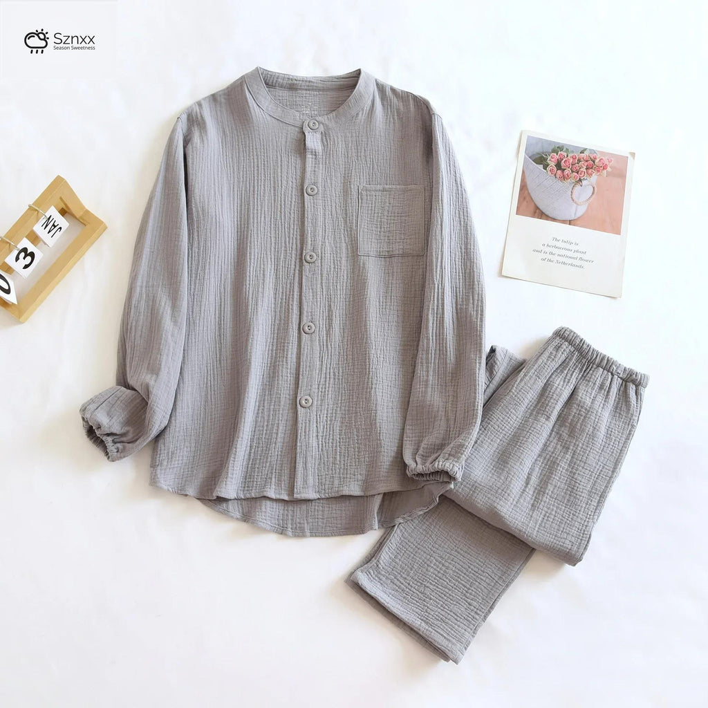 Couple’s Crepe Cotton Long-sleeve Pajama Set