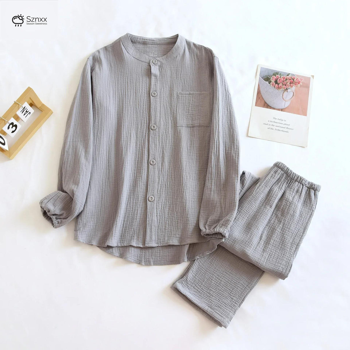 Couple’s Crepe Cotton Long-sleeve Pajama Set