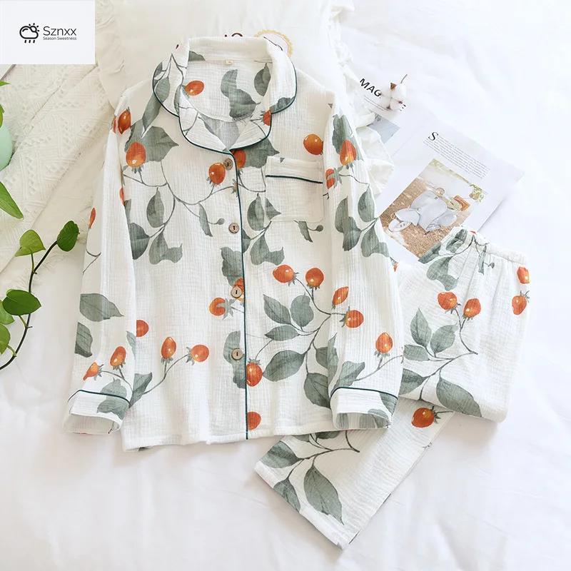 Womens Cotton Long-sleeve Lounge Pajama Set