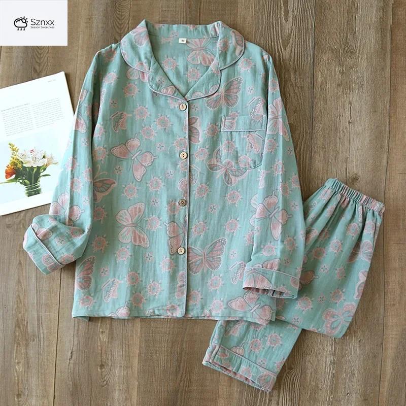 Womens Jacquard Cotton Long-sleeve Pajama Lounge Set