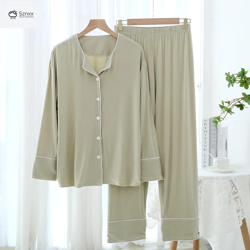 Modal Womens Thin Cardigan Pajama Set