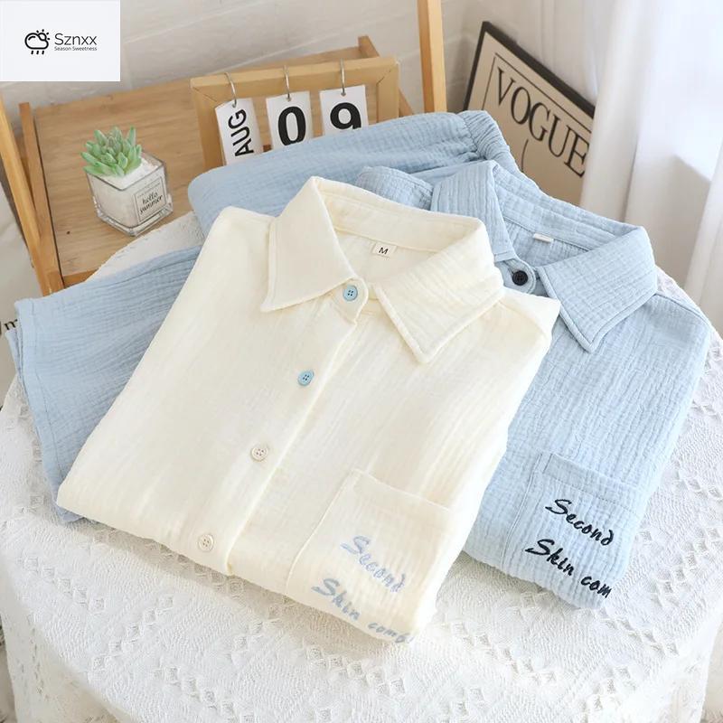 Soft Cotton Crepe Womens Long Pajama Set