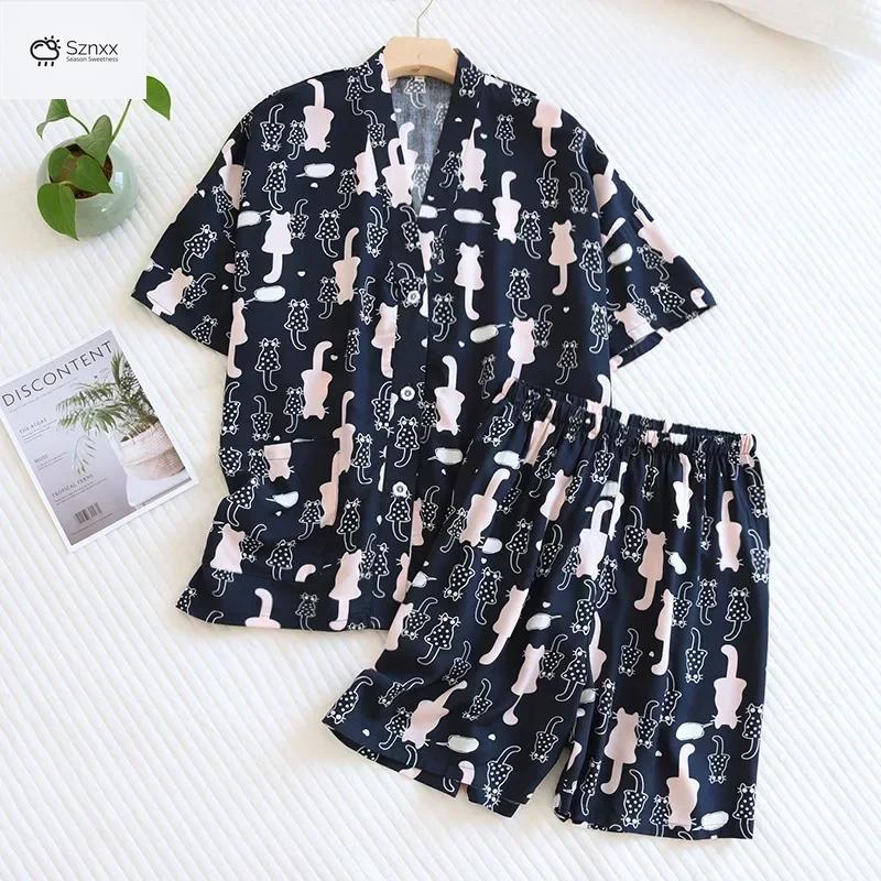 Floral V-neck Viscose Pajama Shorts Set