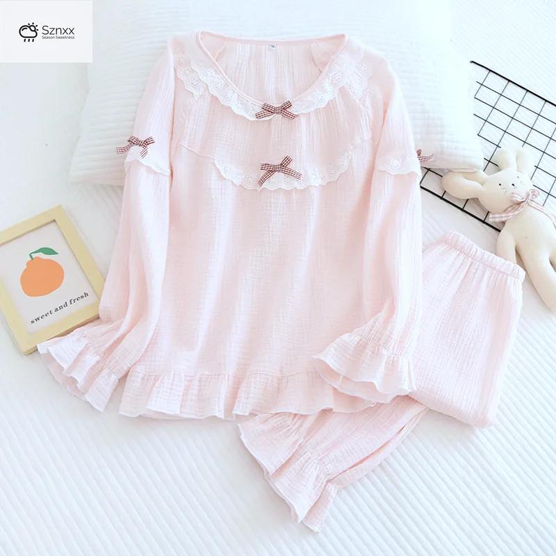Japanese Cotton Crepe Pajama Set Long-sleeve