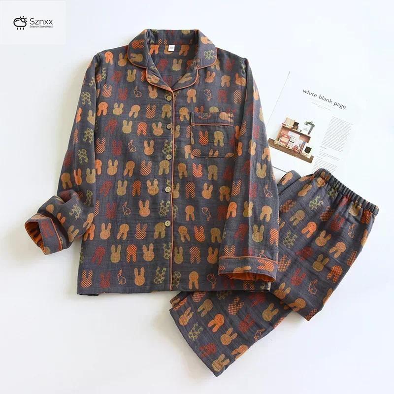 Floral Crepe Cotton Long-sleeve Pajama Lounge Set