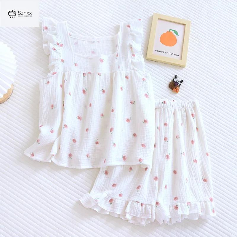 Summer Cotton Flounce Pajama Suspender Set
