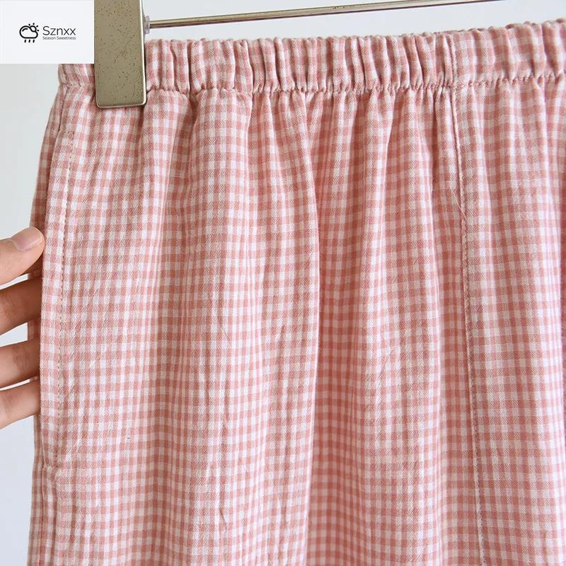 Checkered Cotton Gauze Couple Pajama Set