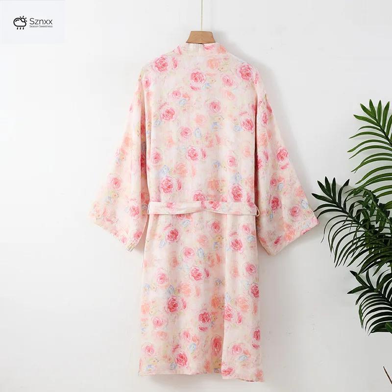 Japanese Cotton Gauze Kimono Robe For Summer