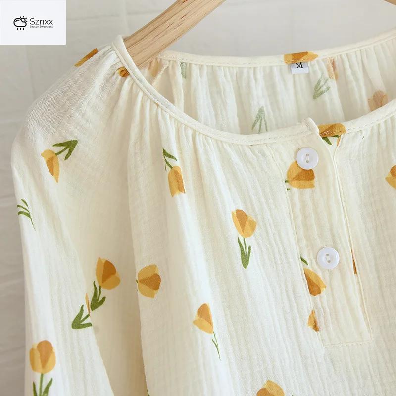 Loose Floral Cotton Crepe Pajama Lounge Set