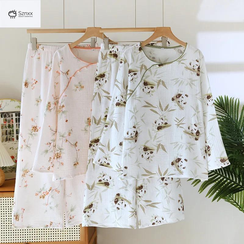 Womens Cotton Crepe Cartoon Pajama Two-piece Set