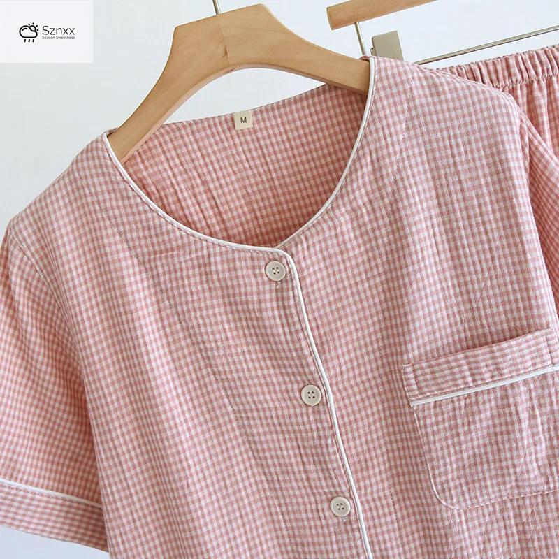 Checkered Cotton Gauze Couple Pajama Set